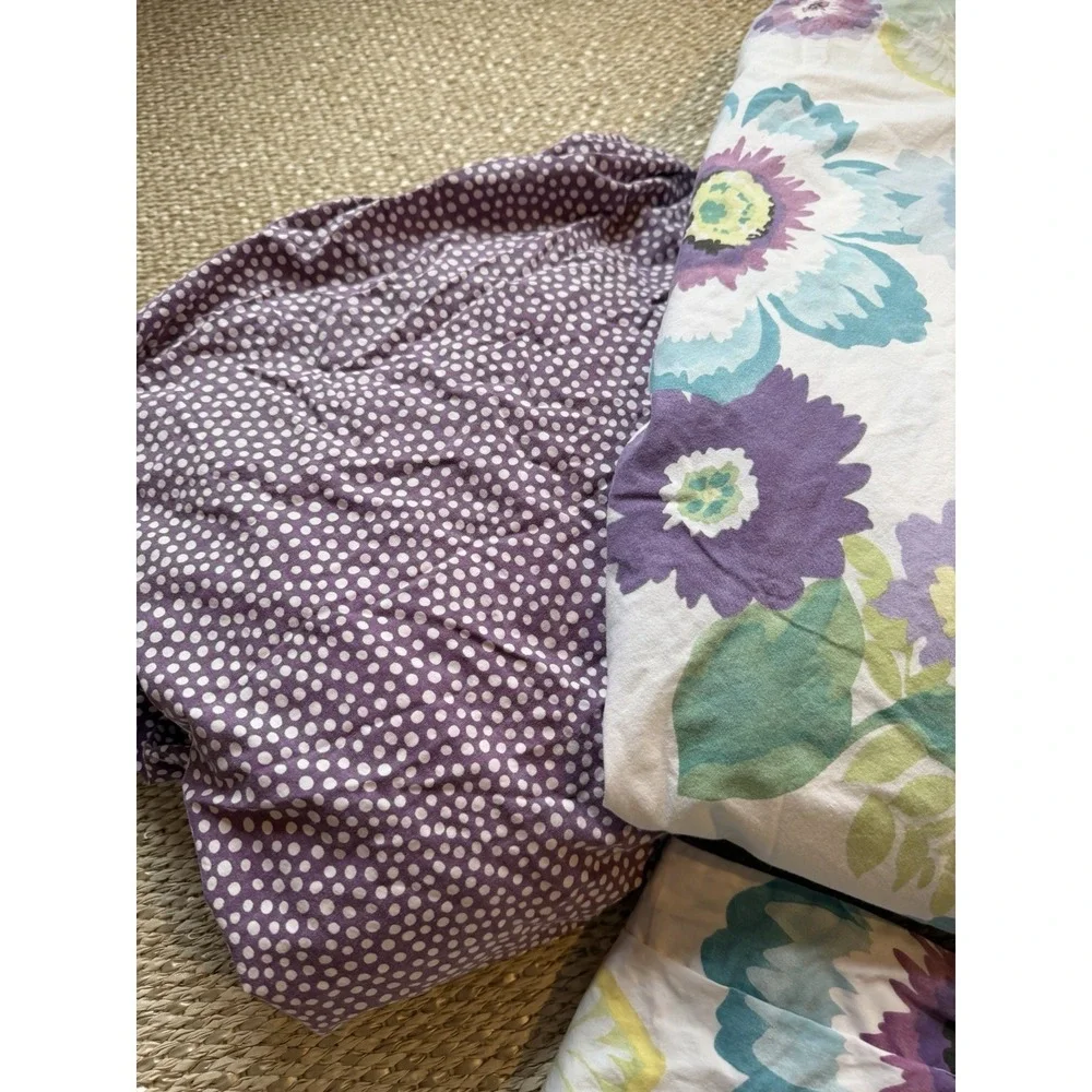 Pottery Barn Cotton Duvet Cover Fitted Sheet Full Queen Purple Floral